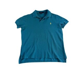 Polo Ralph Lauren Mens Pique Polo Shirt Teal Blue Yellow Pony Large